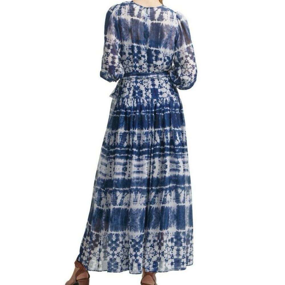 Calvin Klein Tie-Dyed Wrap Maxi Dress Size 2 Blue White Boho Hippie - Picture 3 of 10